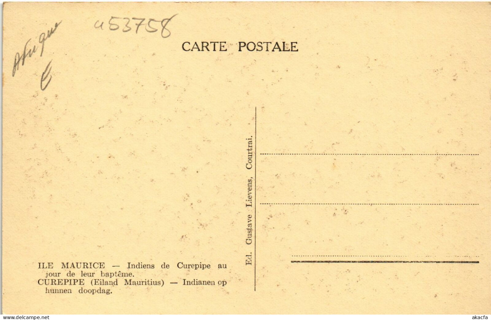 PC MAURITIUS CUREPIPE INDIENS DE CUREPIPE AU JOUR DE LEUR BAPTEME (a53758) - Mauricio