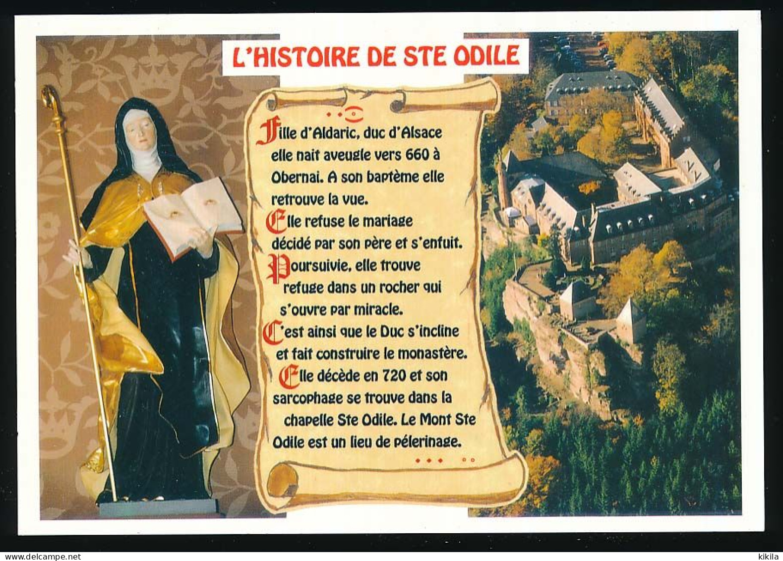 CPSM / CPM 10,5 X 15 Bas-Rhin MONT SAINTE ODILE (alt. 763m) Statue Et L'Histoire De Sainte Odile - L'Abbaye - Sainte Odile