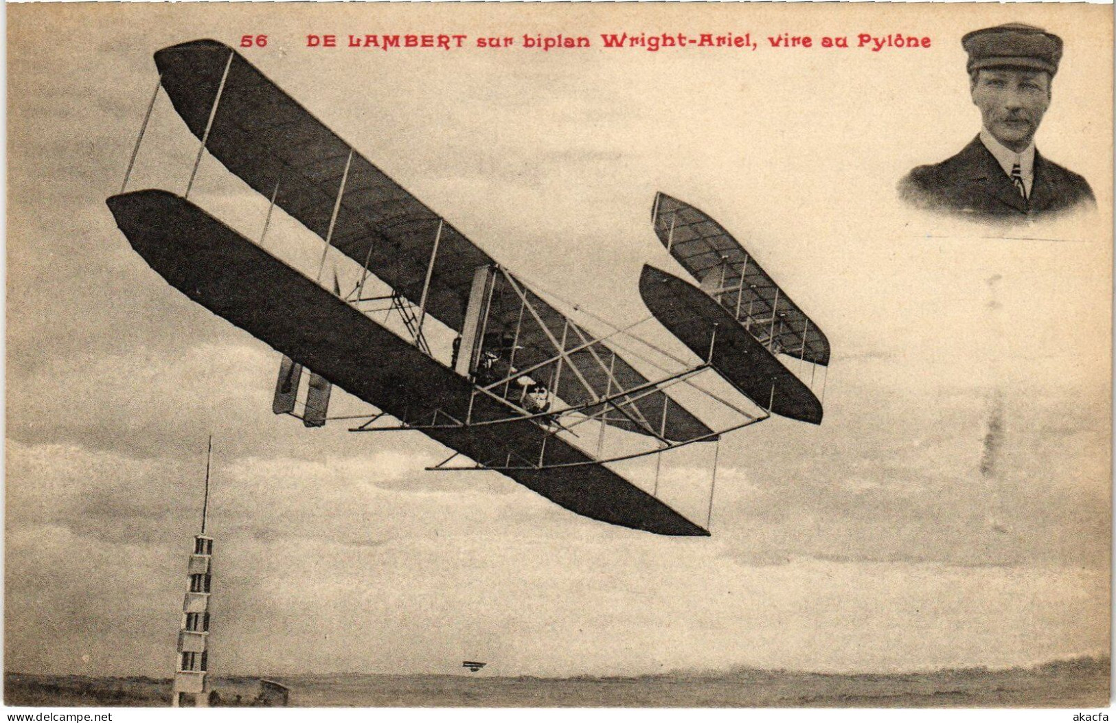 PC AVIATION PILOT AVIATOR DE LAMBERT SUR BIPLAN WRIGHT-ARIEL (a54827) - Aviateurs