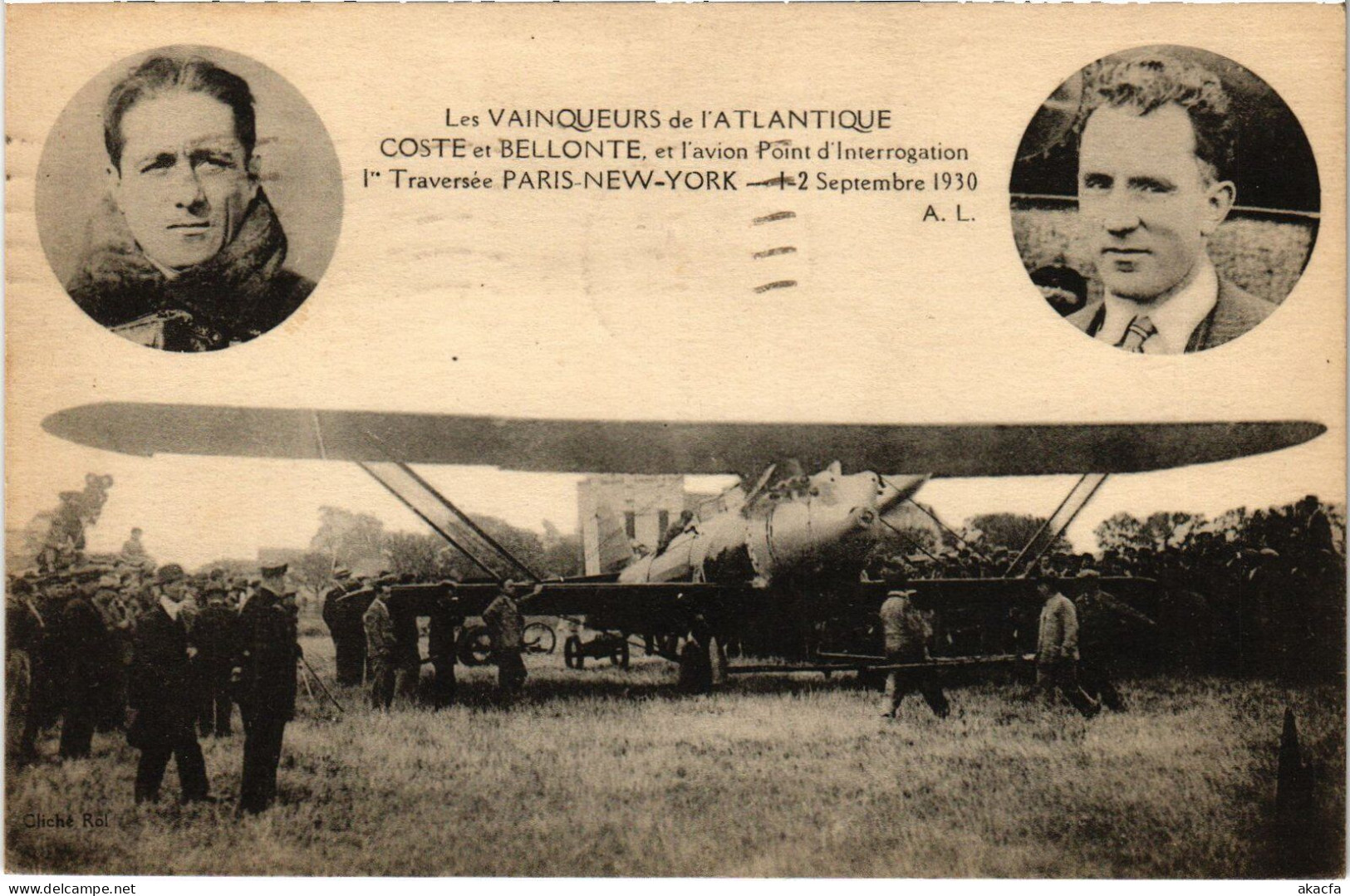 PC AVIATION PILOT AVIATOR COSTE ET BELLONTE PARIS-NEW-YORK (a54801) - Aviateurs