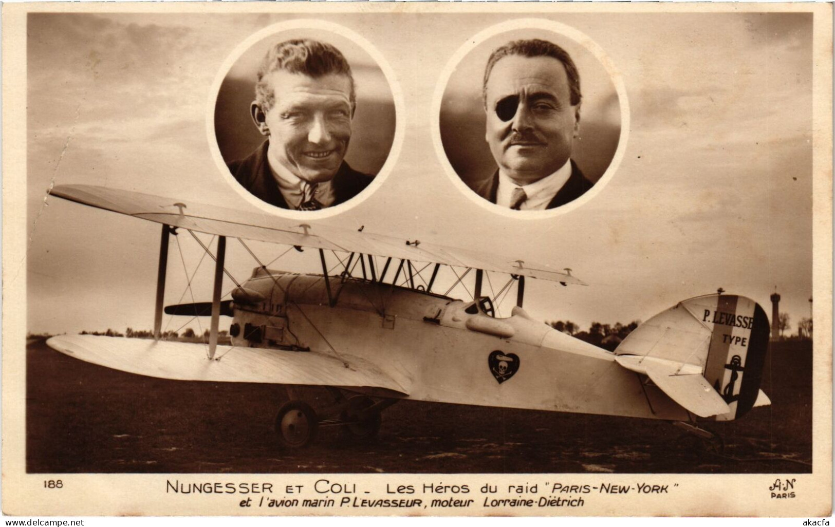 PC AVIATION PILOT AVIATOR NUNGESSER ET COLI AVION LEVASSEUR (a54799) - Aviadores