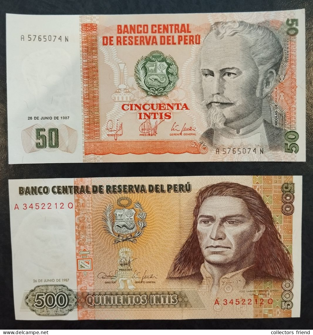 Peru - 1987 - 50 + 500 Intis- P131b +  P134b UNC - Perú