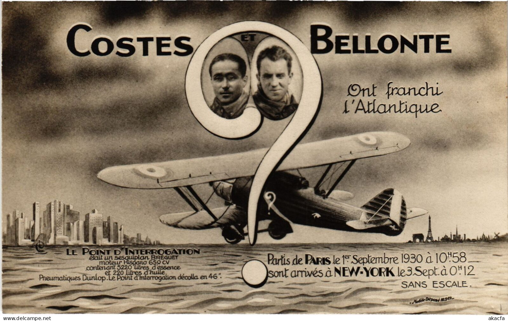 PC AVIATION PILOT AVIATOR COSTES ET BELLONTE (a54775) - Aviadores