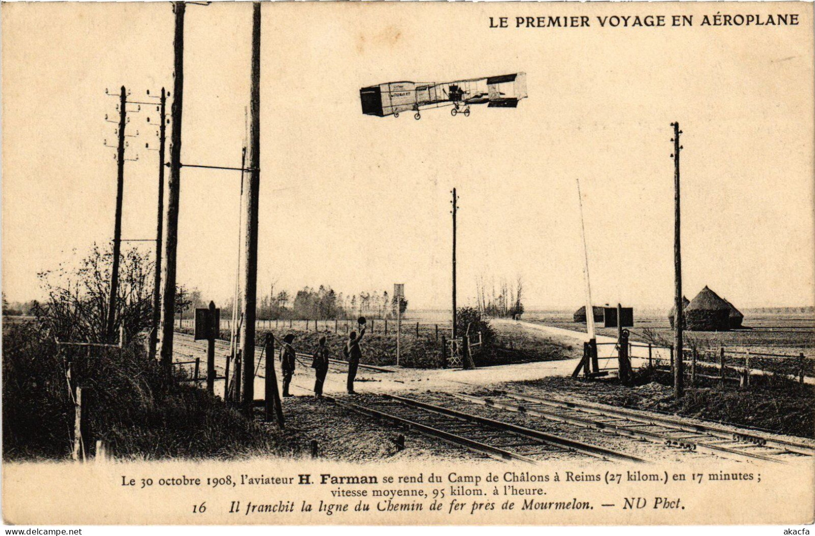 PC AVIATION PILOT H. FARMAN CHEMIN DE FER PREMIER VOYAGE EN AEROPLANE (a54659) - Aviateurs