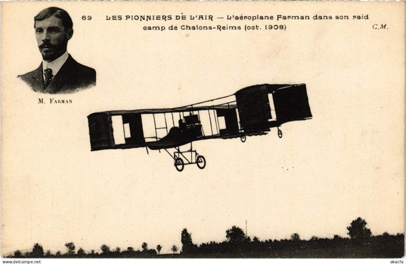 PC AVIATION PILOT AVIATOR M. FARMAN AEROPLANE FARMAN CHALONS-REIMS (a54579) - Aviateurs