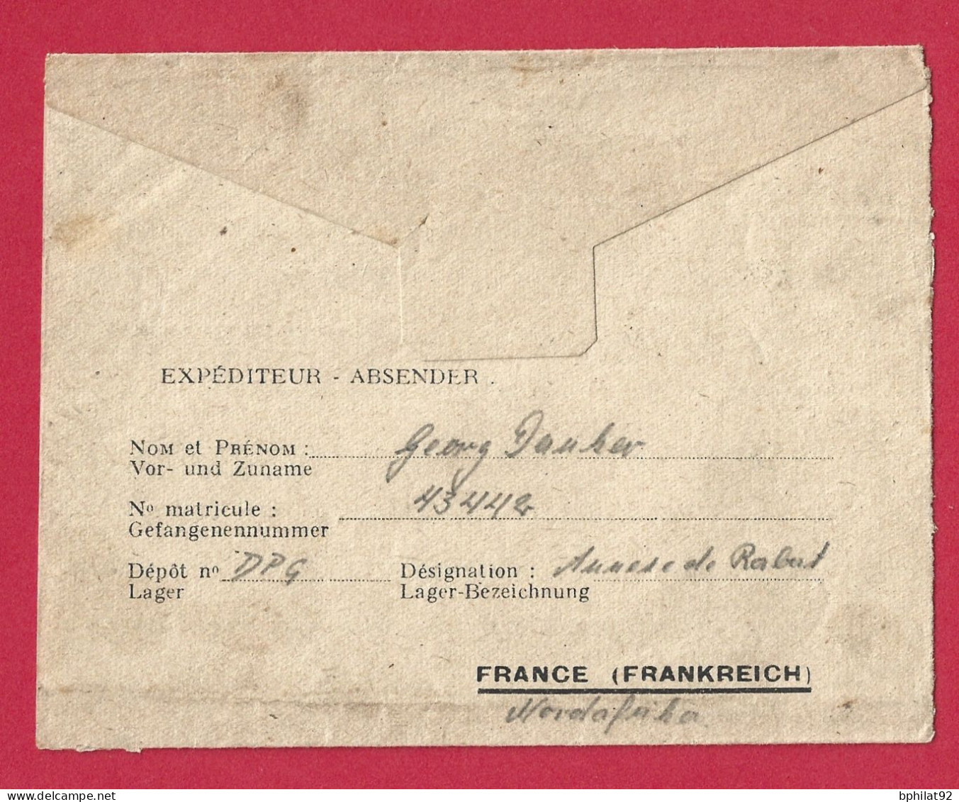 !!! CORRESPONDANCE DES PRISONNIERS DE GUERRE DE LA FRANCE POUR L'ALLEMAGNE D'AVRIL 1948 - 2. Weltkrieg 1939-1945