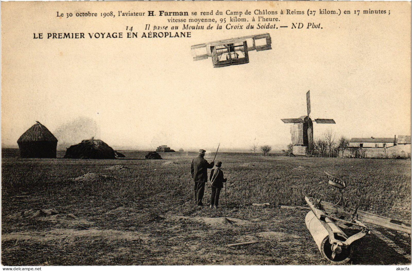 PC AVIATION PILOTE H. FARMAN MOULIN PREMIER VOYAGE EN AÉROPLANE (a54536) - Aviateurs