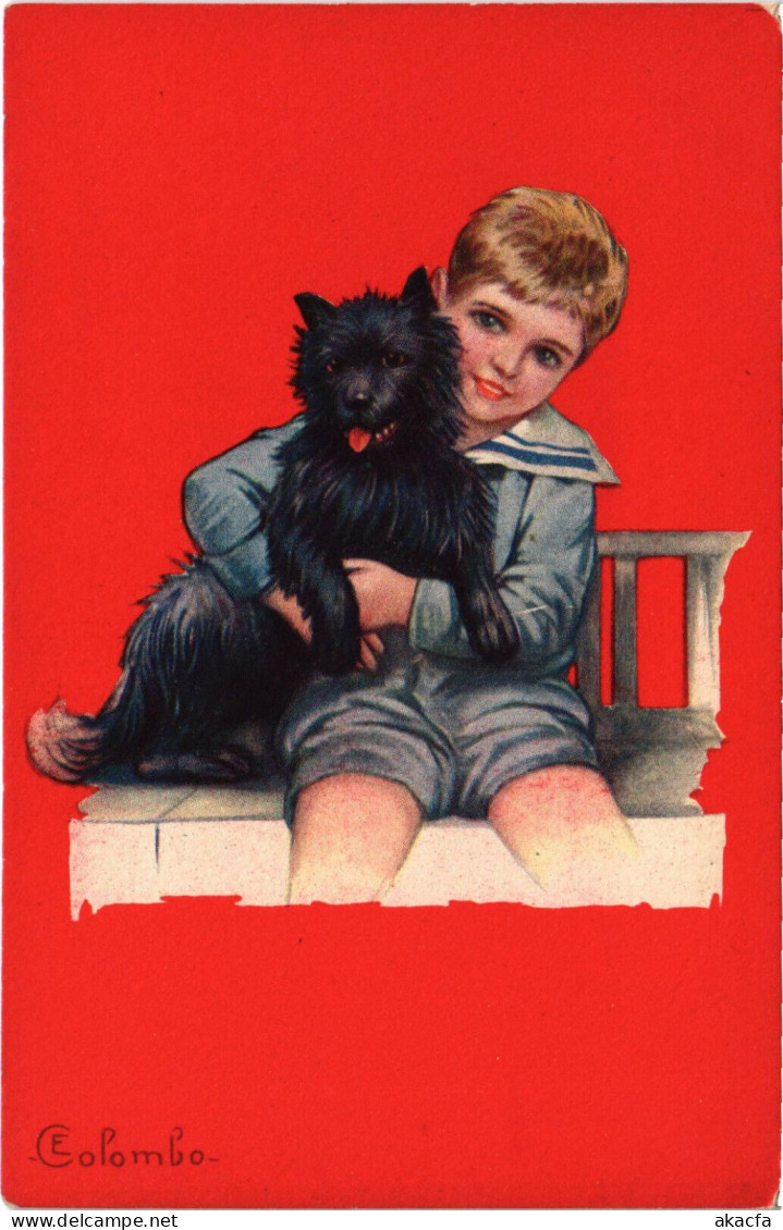 PC ARTIST SIGNED, COLOMBO, CHILD WITH A DOG, Vintage Postcard (b53016) - Colombo, E.