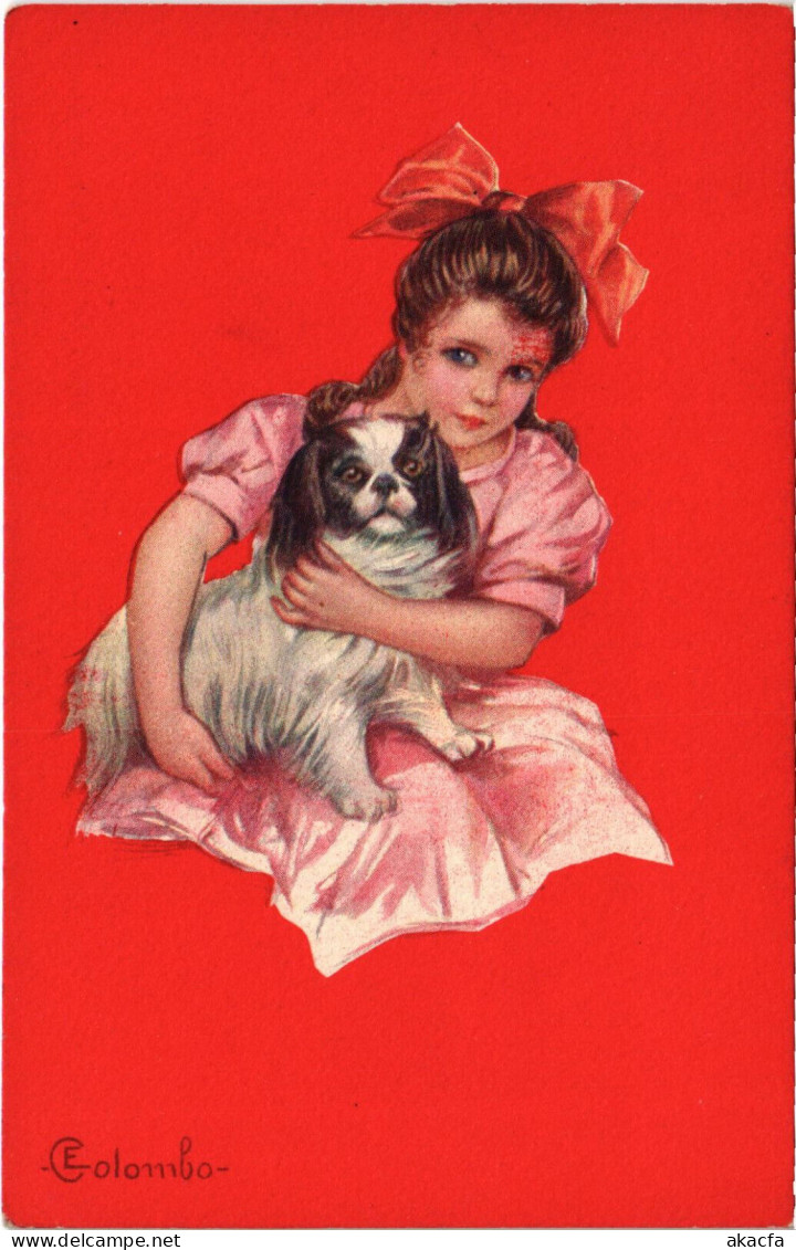 PC ARTIST SIGNED, COLOMBO, CHILD WITH A DOG, Vintage Postcard (b53017) - Colombo, E.