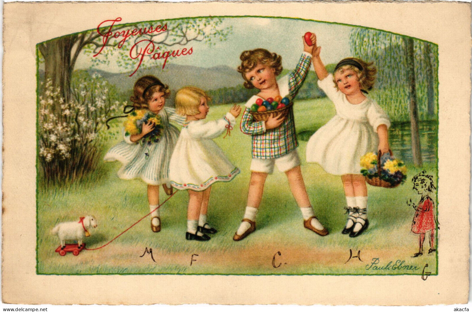 PC ARTIST SIGNED, PAULI EBNER, JOYEUSES PAQUES, Vintage Postcard (b52989) - Ebner, Pauli