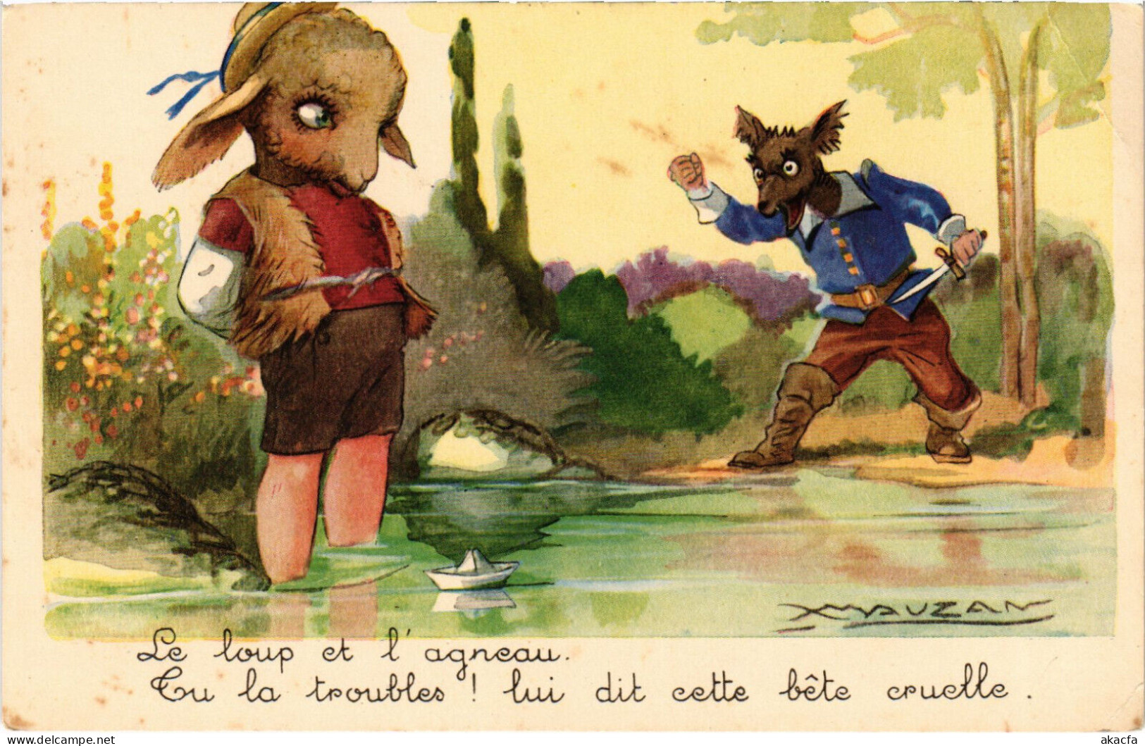 PC ARTIST SIGNED, MAUZAN, SHEEP AND WOLF, Vintage Postcard (b52983) - Mauzan, L.A.