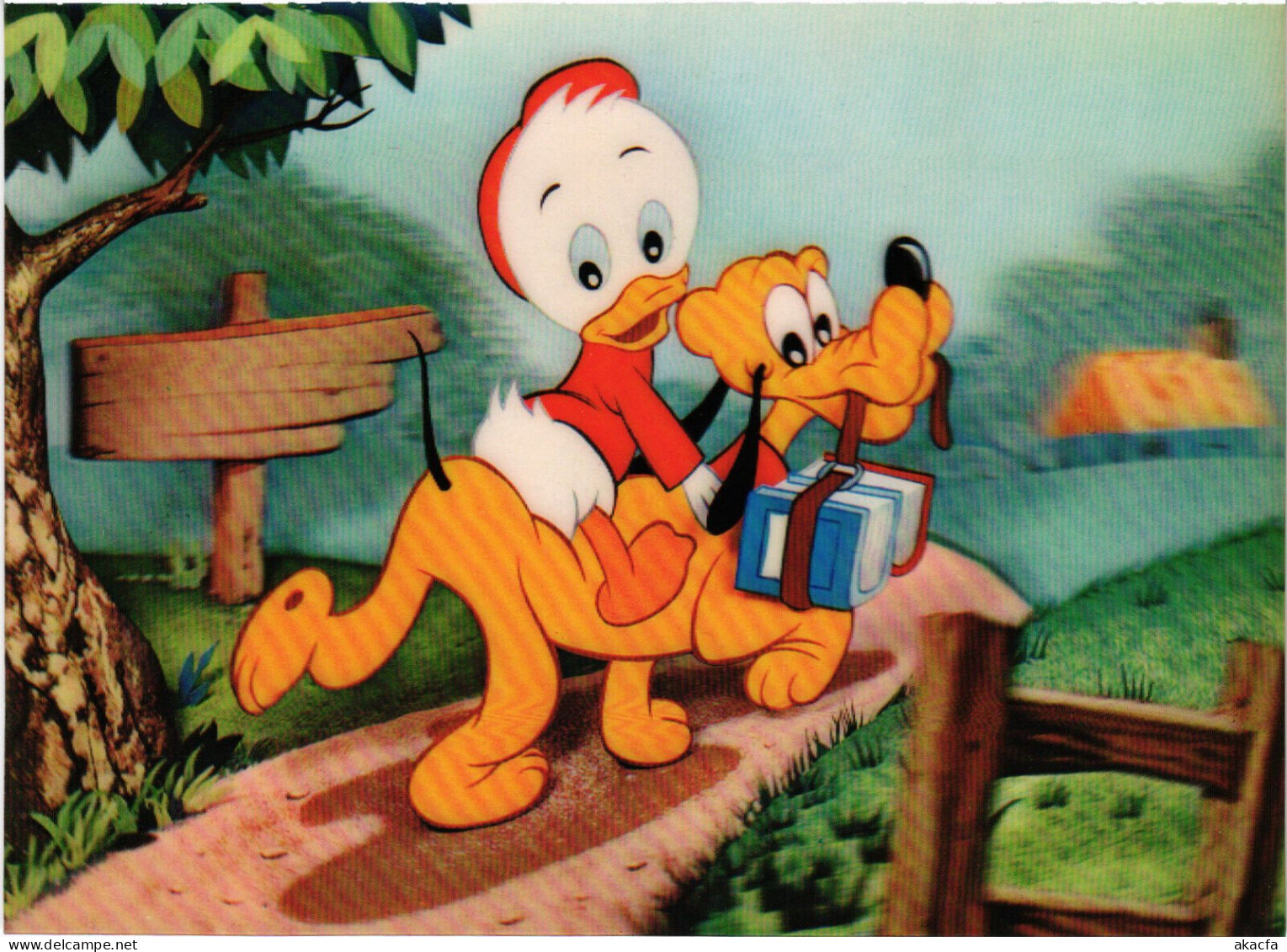 PC DISNEY, ON THE WAY TO SCHOOL, PLUTO, HUEY, Modern 3D Postcard (b52880) - Disneyworld