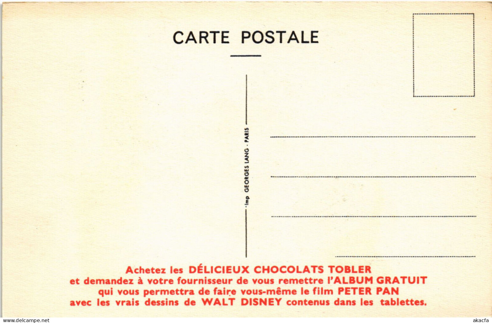 PC DISNEY, TOBLER, LE CHAPELIER FAU, Vintage Postcard (b52850) - Disneyworld
