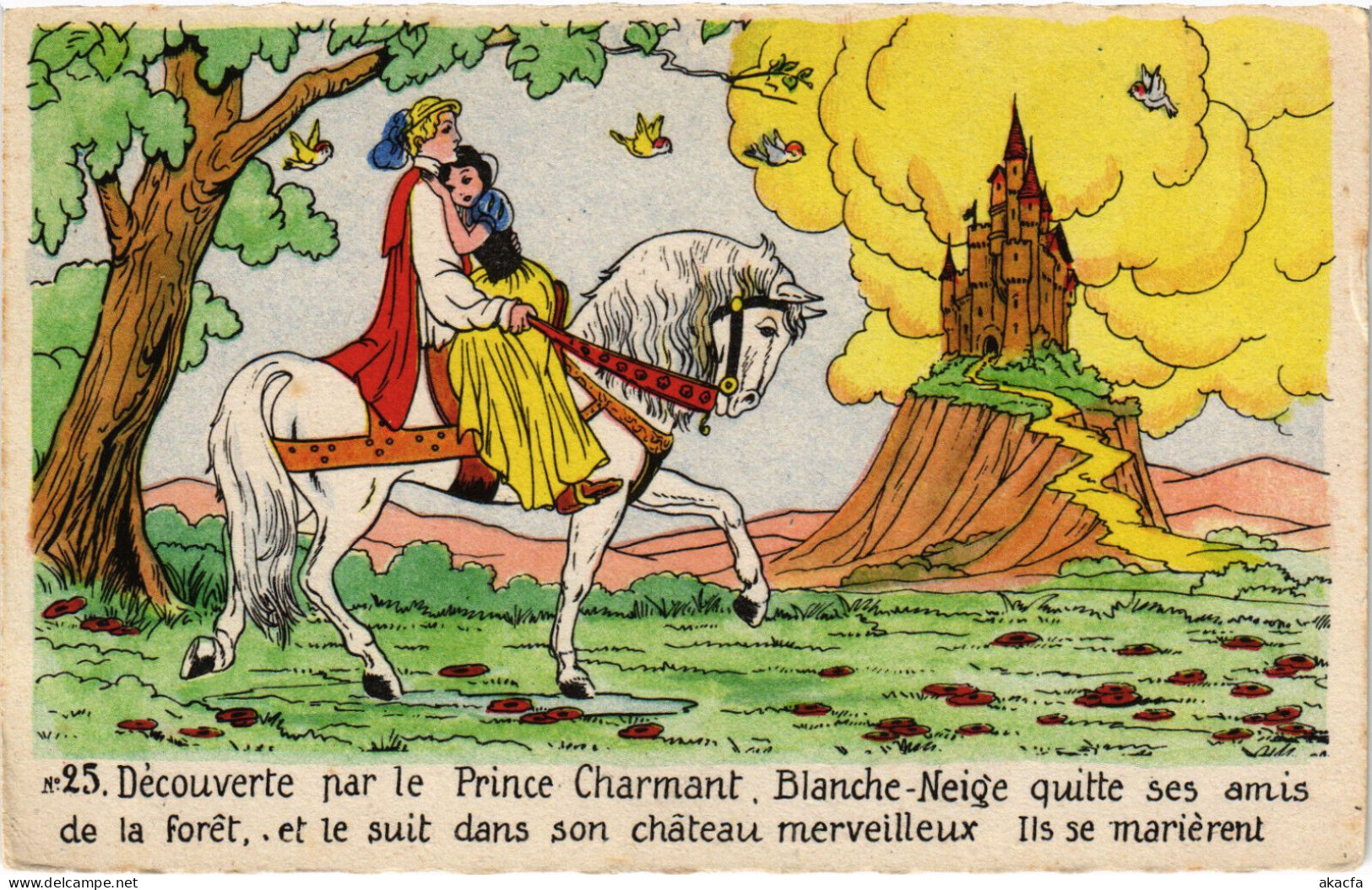 PC DISNEY, SNOW WHITE, DÉCOUVERTE PAR LE PRINCE, Vintage Postcard (b52839) - Disneyworld