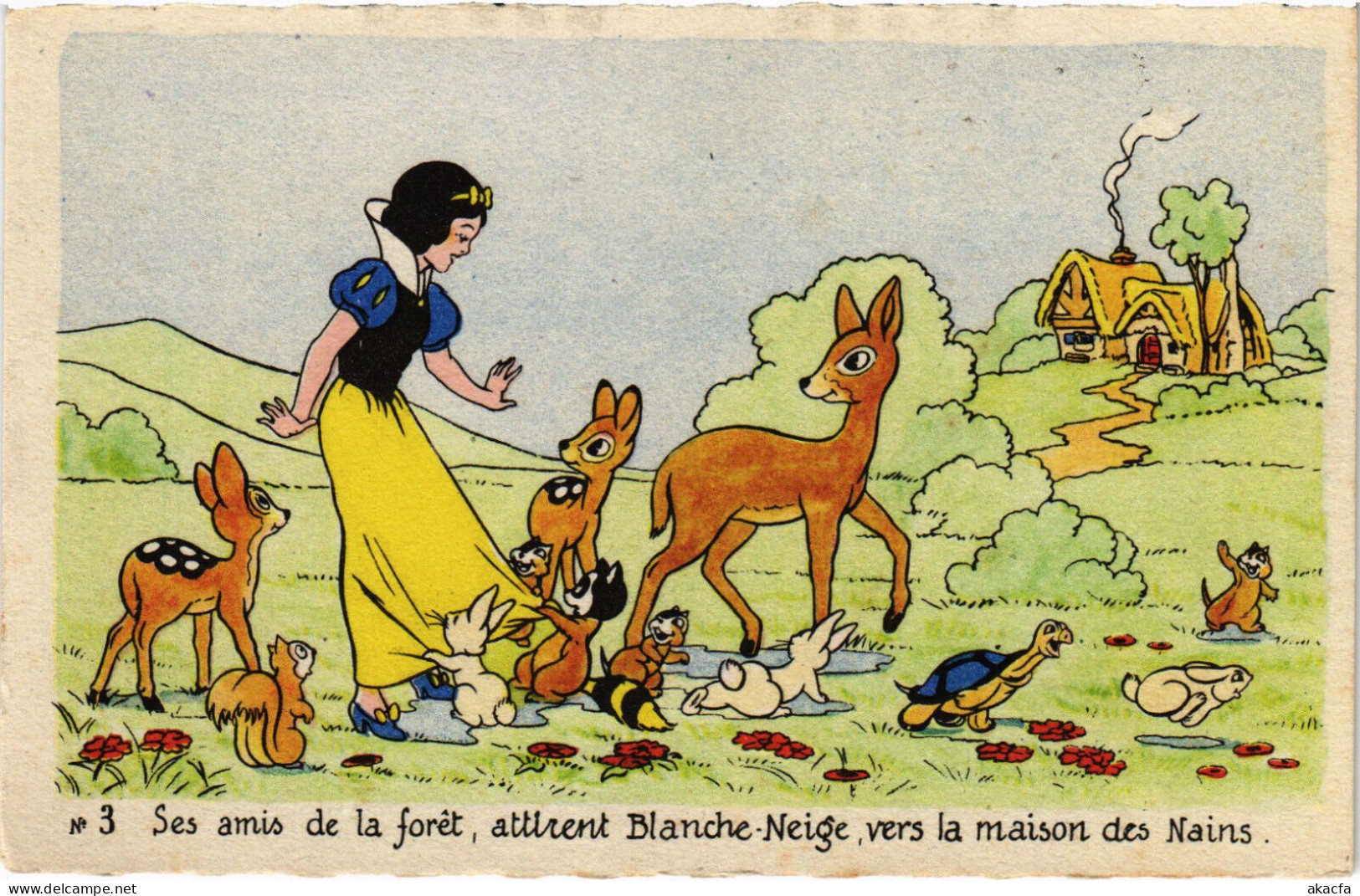 PC DISNEY, SNOW WHITE, SES AMIS DE LA FORÉT, Vintage Postcard (b52830) - Disneyworld