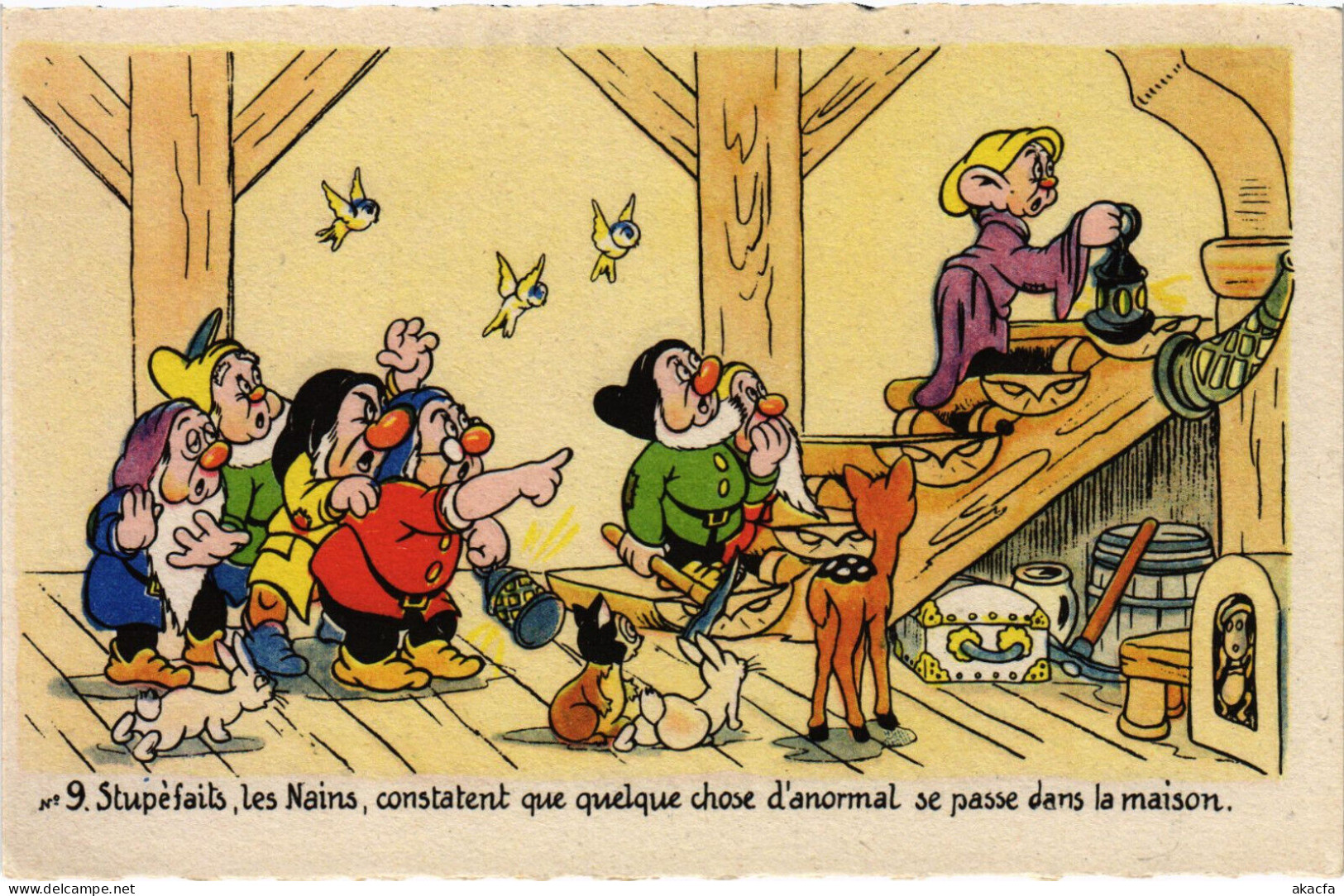 PC DISNEY, SNOW WHITE, STUPÉFAITS LES NAINS, Vintage Postcard (b52828) - Disneyworld