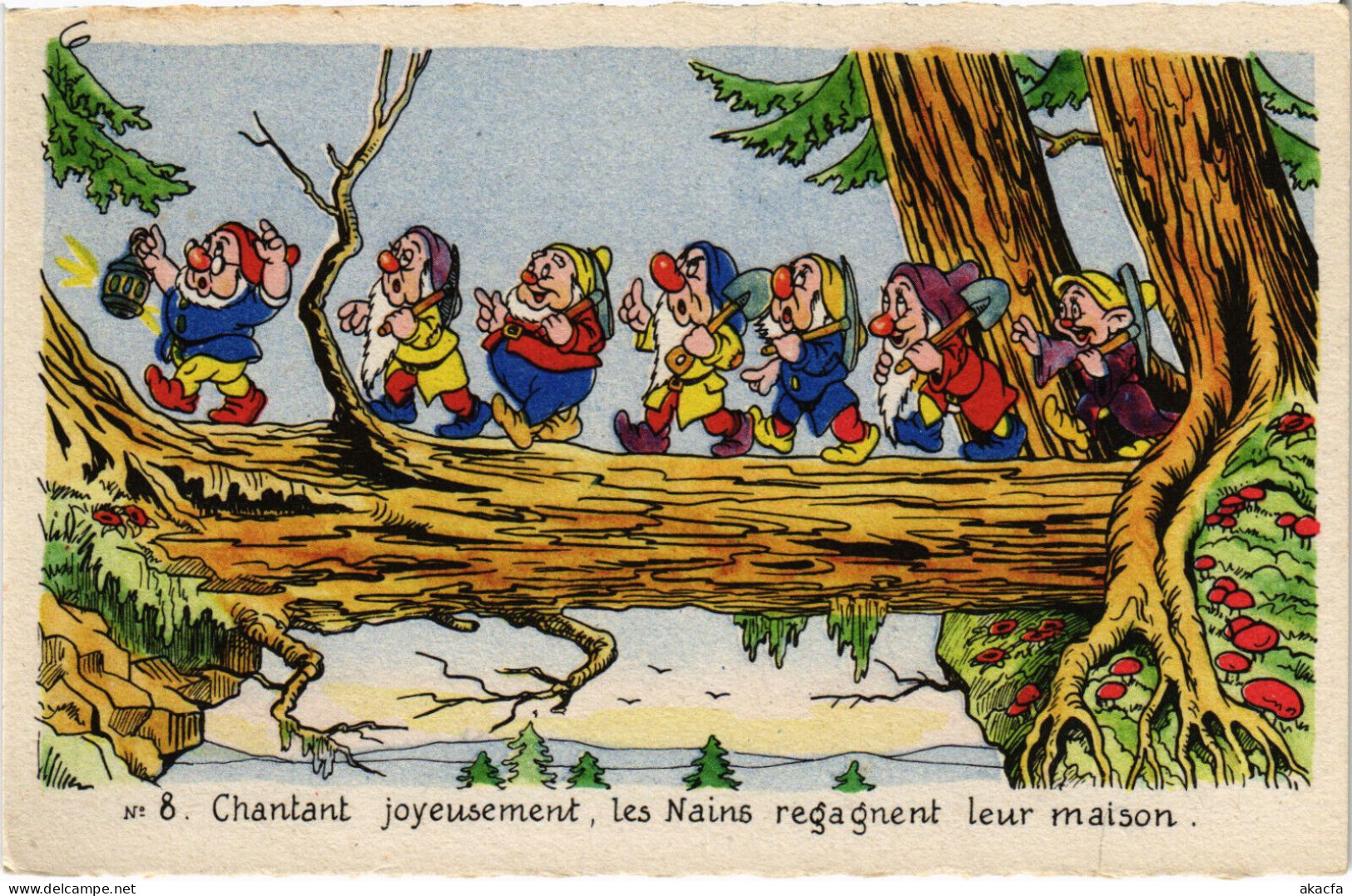 PC DISNEY, SNOW WHITE, CHANTANT JOYEUSEMENT, Vintage Postcard (b52827) - Disneyworld