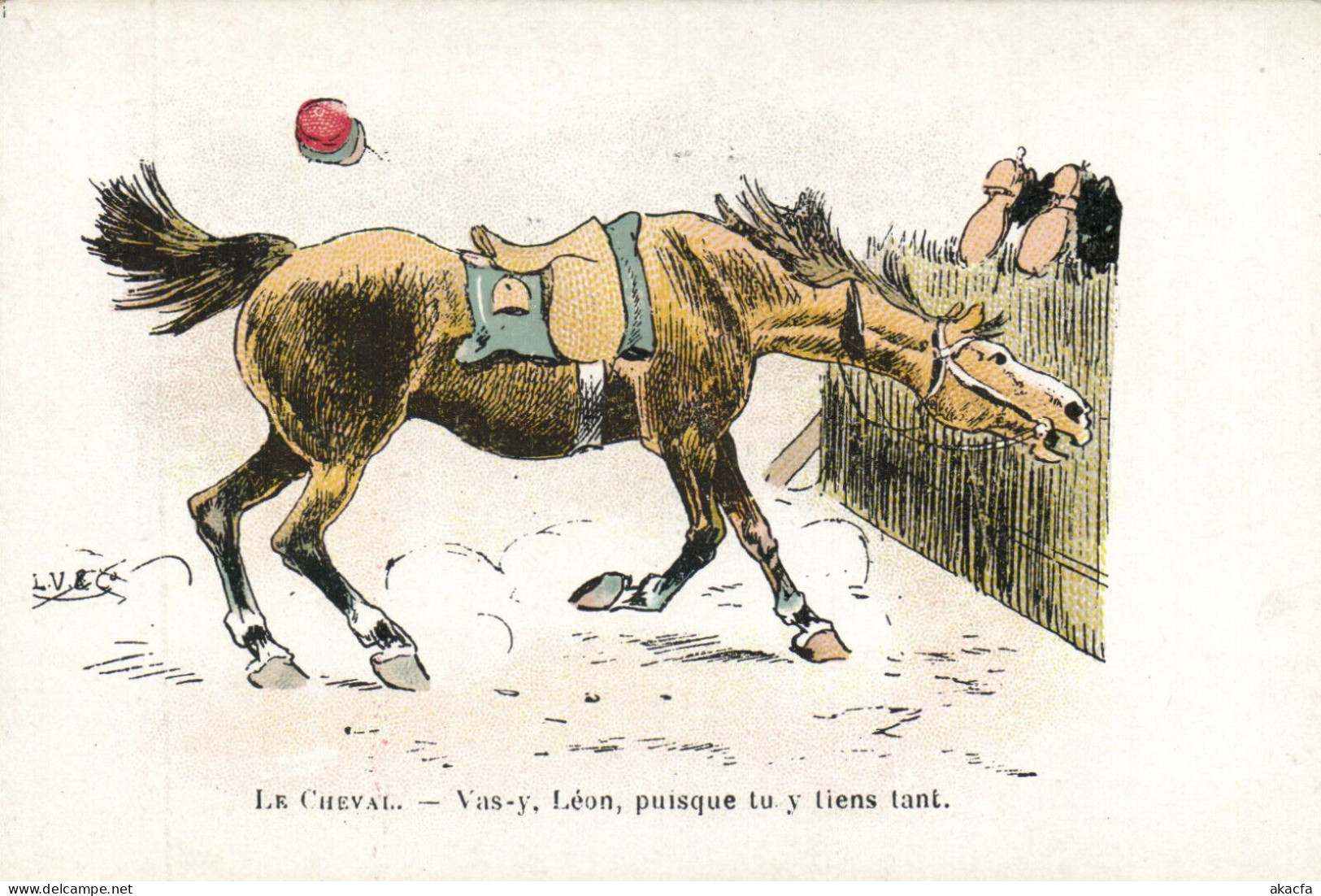 PC ARTIST SIGNED, LE CHEVAL, VAS-Y LÉON PUISQUE, Vintage Postcard (b52723) - Andere & Zonder Classificatie