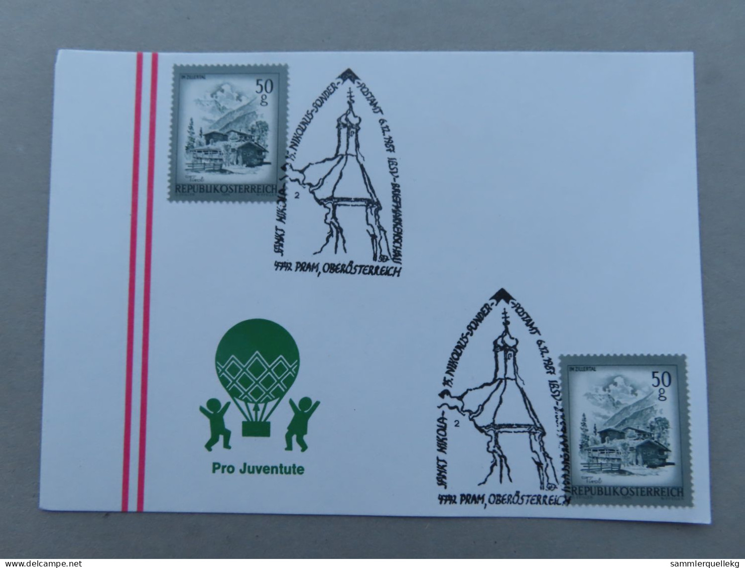 Österreich Pro Juventute - Mit Sonderstempel 6. 12. 1987 Pram, 15. Nikolaus Sonderpostamt (Nr.672) - Other & Unclassified