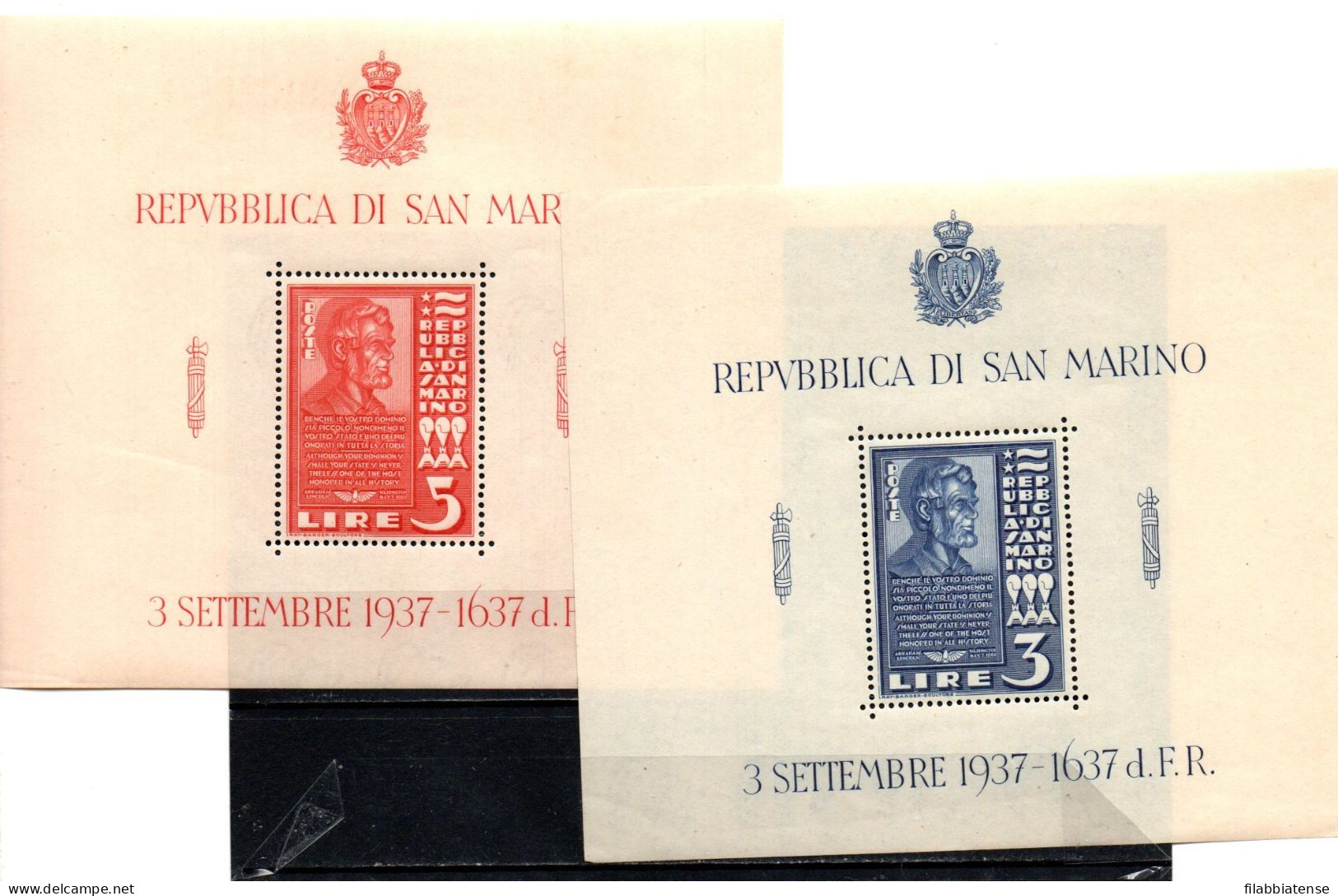 1938 - San Marino BF 2/3 Abramo Lincoln   +++++++ - Nuevos