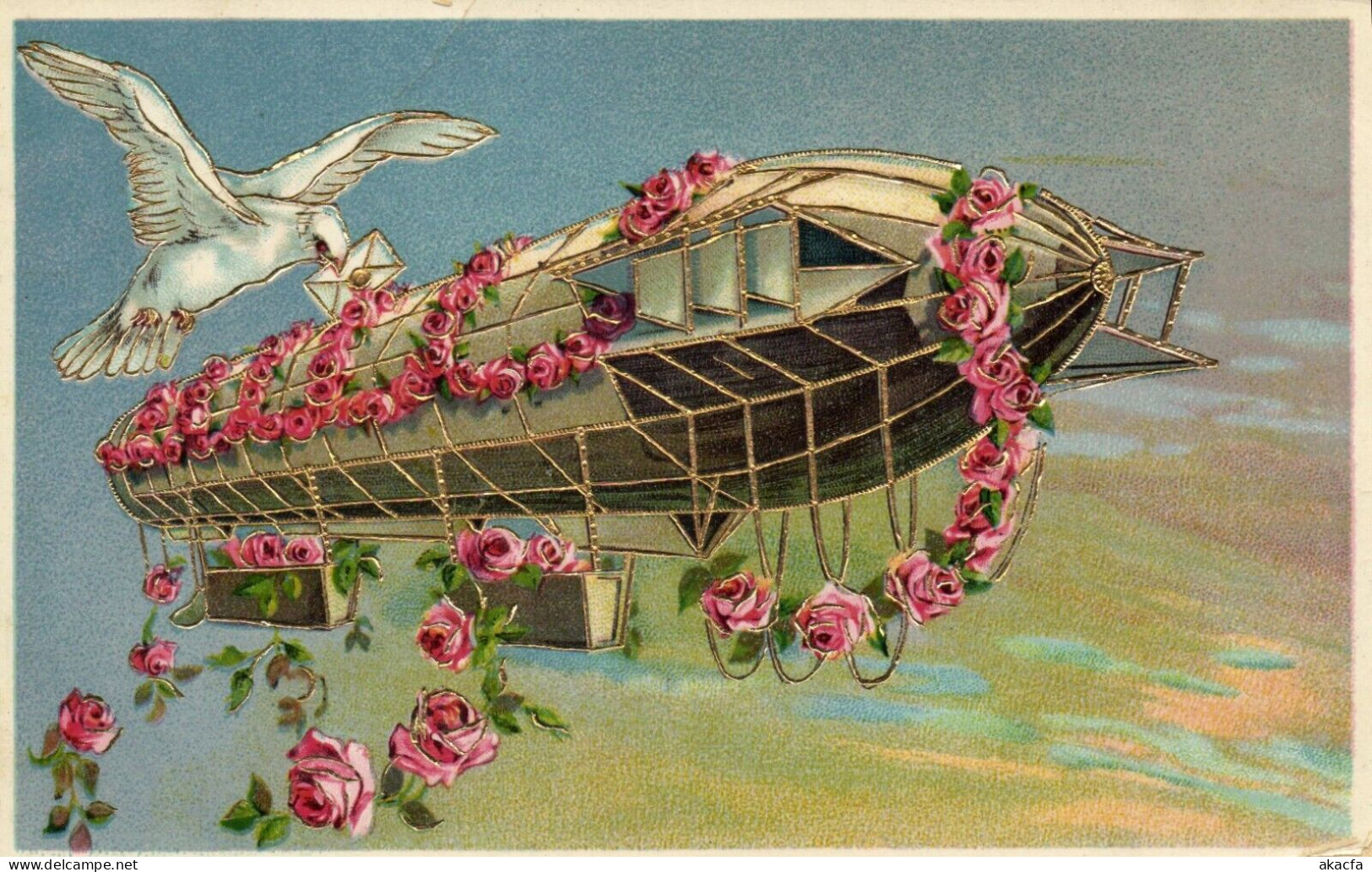 PC CPA ZEPPELIN FANTASY AVIATION SURREALISM BIRD VINTAGE POSTCARD (b53314) - Dirigibili