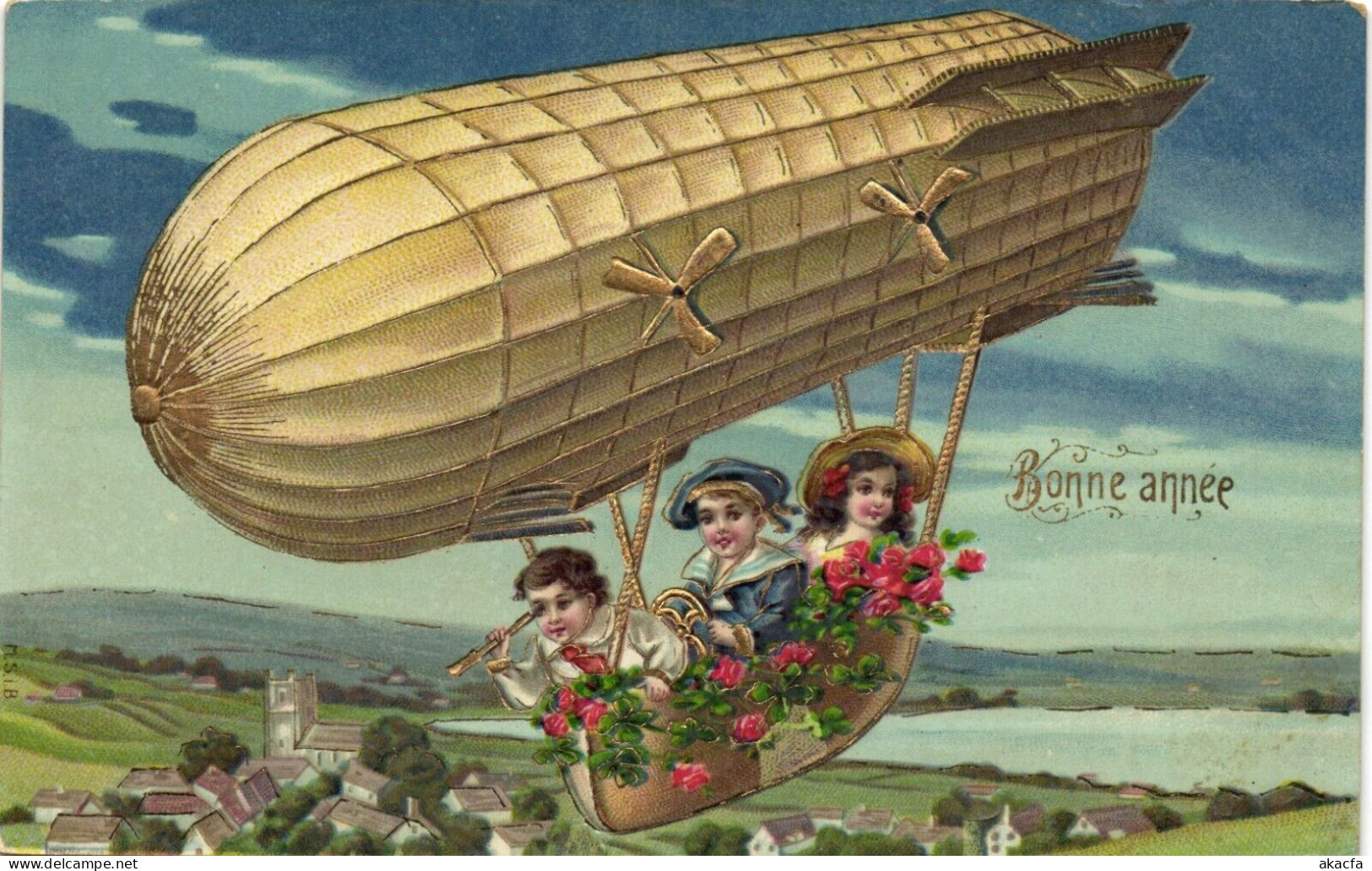 PC CPA ZEPPELIN FANTASY AVIATION SURREALISM CHILDREN VINTAGE POSTCARD (b53312) - Dirigeables