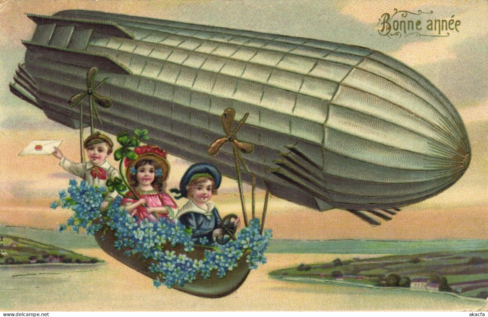 PC CPA ZEPPELIN FANTASY AVIATION SURREALISM CHILDREN VINTAGE POSTCARD (b53317) - Aeronaves