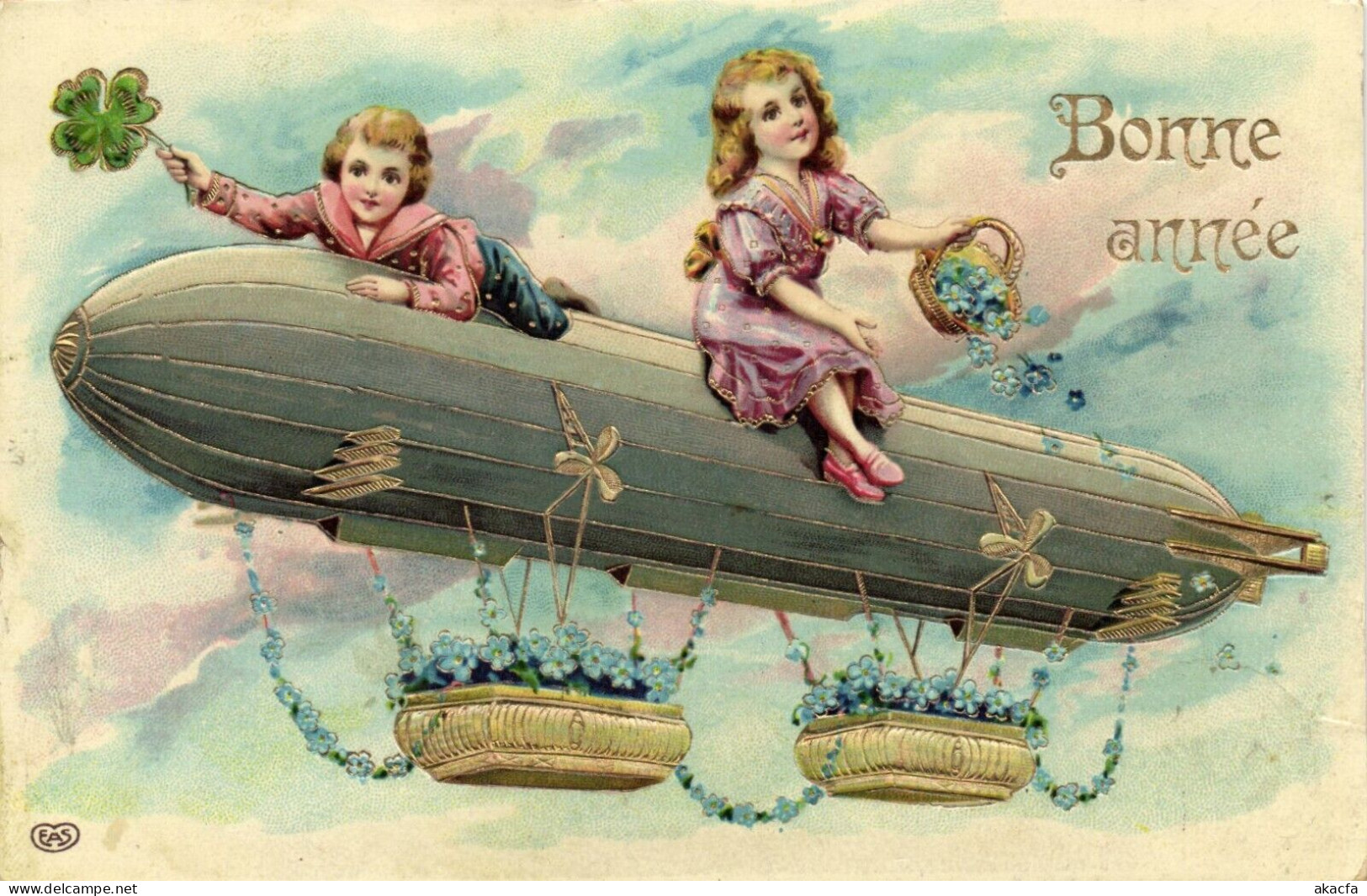 PC CPA ZEPPELIN FANTASY AVIATION SURREALISM CHILDREN VINTAGE POSTCARD (b53311) - Airships