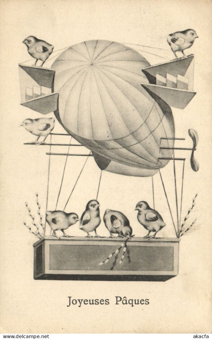 PC CPA ZEPPELIN FANTASY AVIATION SURREALISM CHICKS EASTER VINTAGE PC (b53301) - Zeppeline