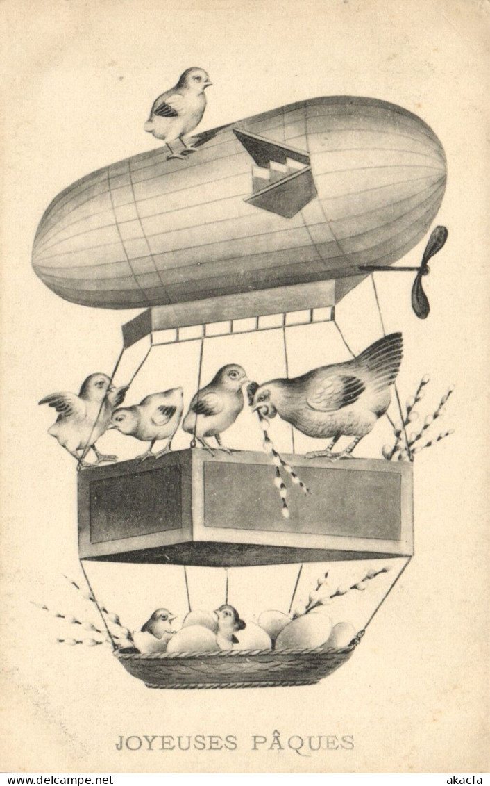 PC CPA ZEPPELIN FANTASY AVIATION SURREALISM CHICKEN EASTER VINTAGE PC (b53299) - Airships