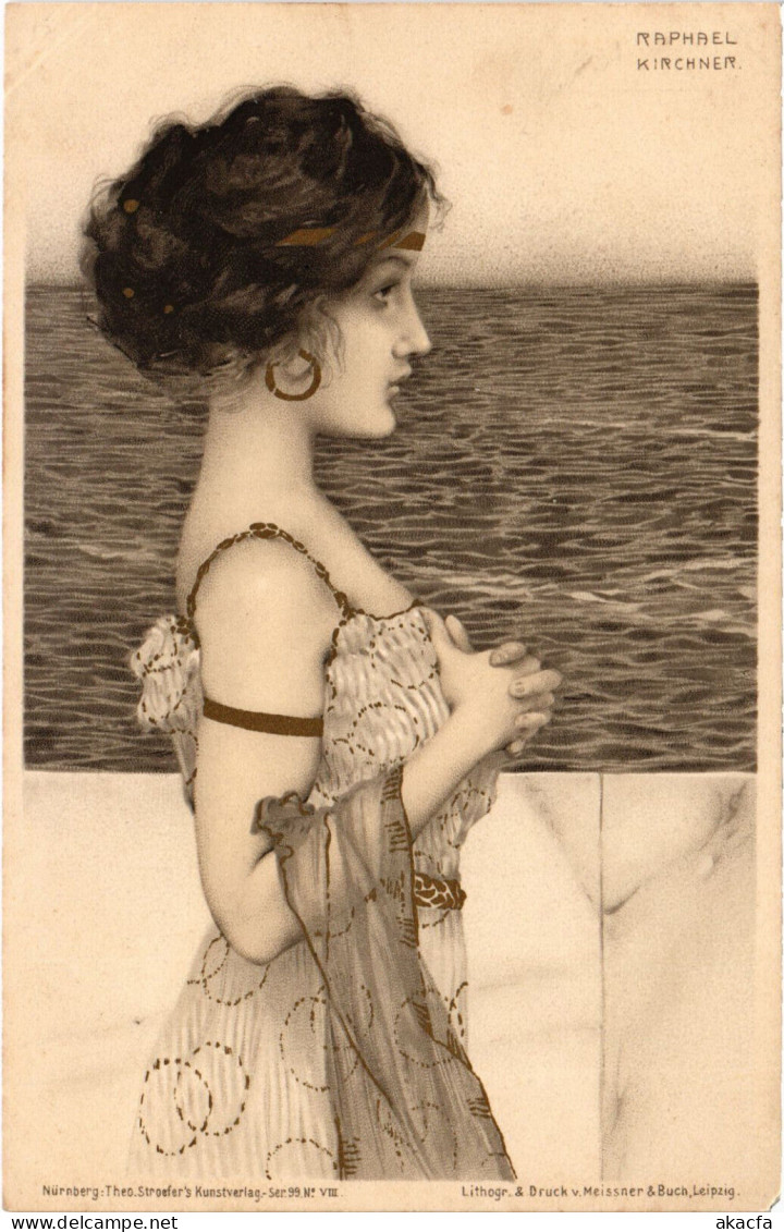 PC KIRCHNER, ART NOUVEAU, LADY ON THE SHORE, D30-8, Vintage Postcard (b53284) - Kirchner, Raphael