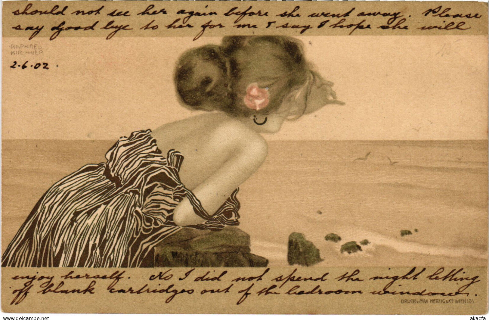 PC KIRCHNER, ART NOUVEAU, LADY ON THE SHORE, Vintage Postcard (b53273) - Kirchner, Raphael