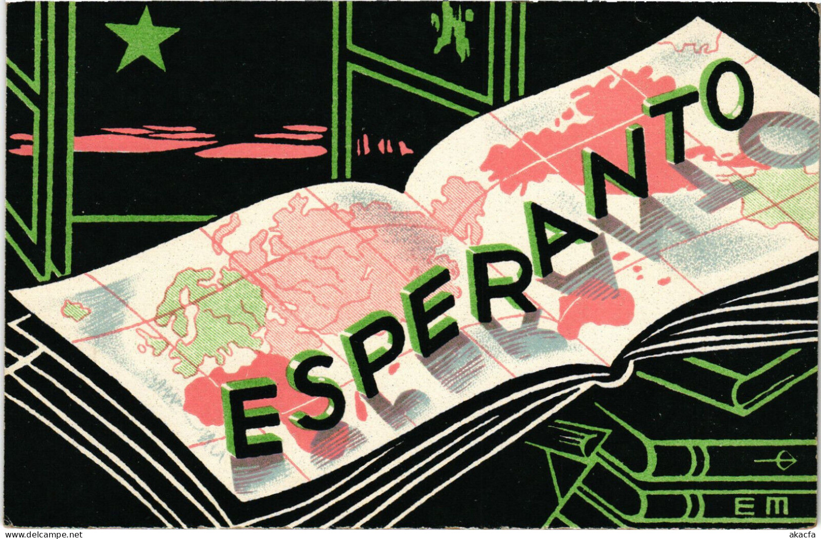 PC ESPERANTO, MAP OF THE WORLD, ATLAS, Vintage Postcard (b53252) - Esperanto