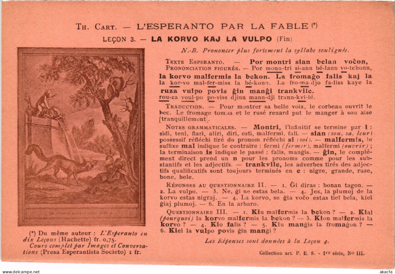 PC ESPERANTO, L'ESPERANTO PAR LA FABLE, Vintage Postcard (b53249) - Esperanto