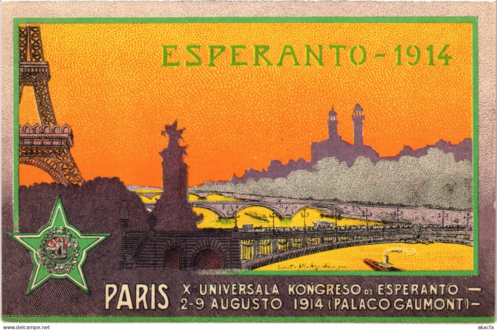 PC ESPERANTO, PARIS UNIVERSALA KONGRESO 1914, Vintage Postcard (b53245) - Esperanto