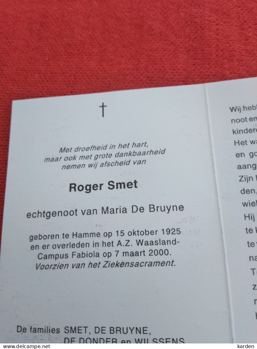 Doodsprentje Roger Smet / Hamme 15/10/1925 - 7/3/2000 ( Maria De Bruyne ) - Religion & Esotérisme