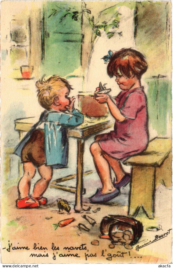 PC ARTIST SIGNED, BOURET, "ADULT" CHILDREN, Vintage Postcard (b53150) - Bouret, Germaine
