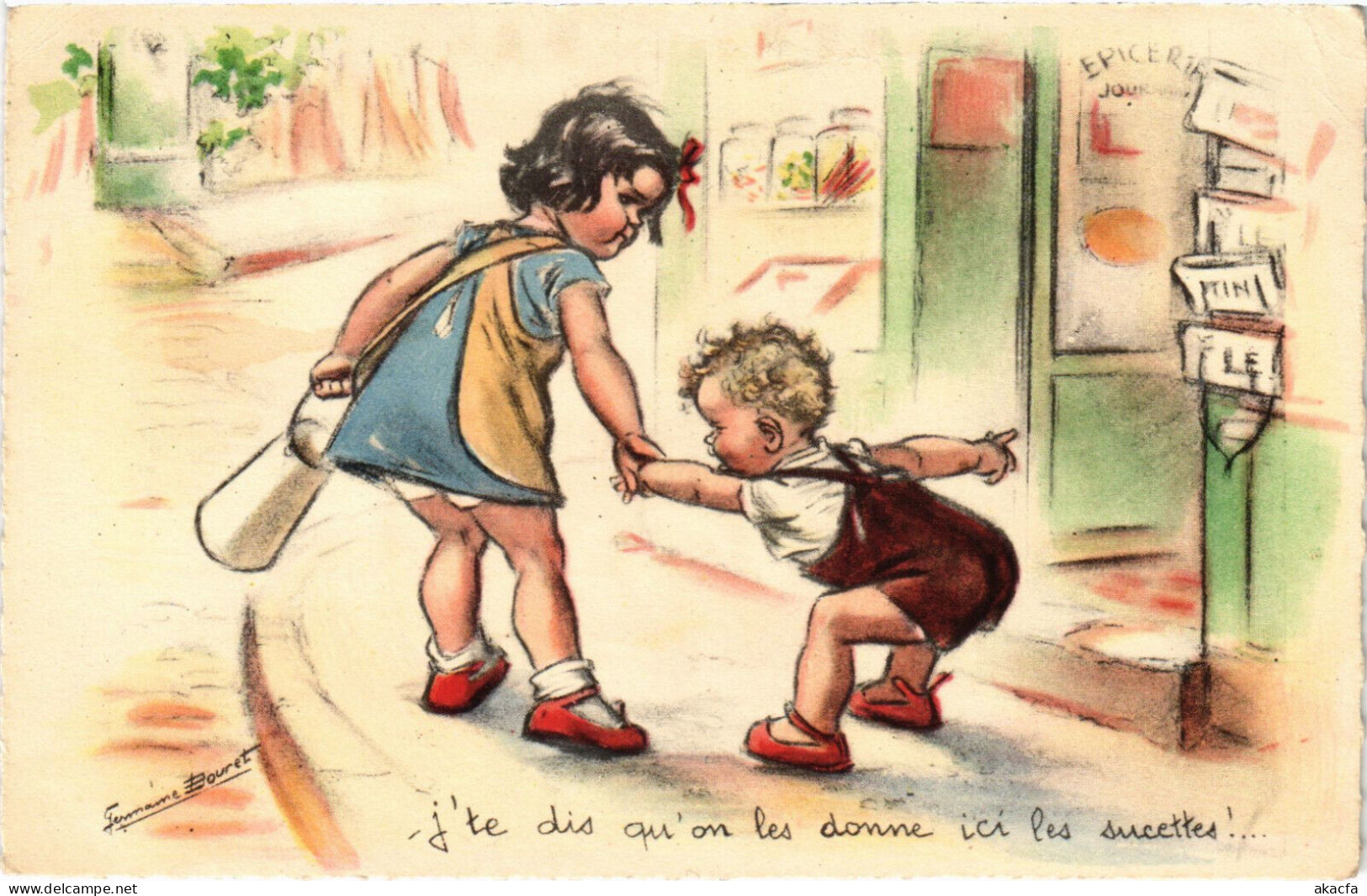 PC ARTIST SIGNED, BOURET, "ADULT" CHILDREN, Vintage Postcard (b53135) - Bouret, Germaine