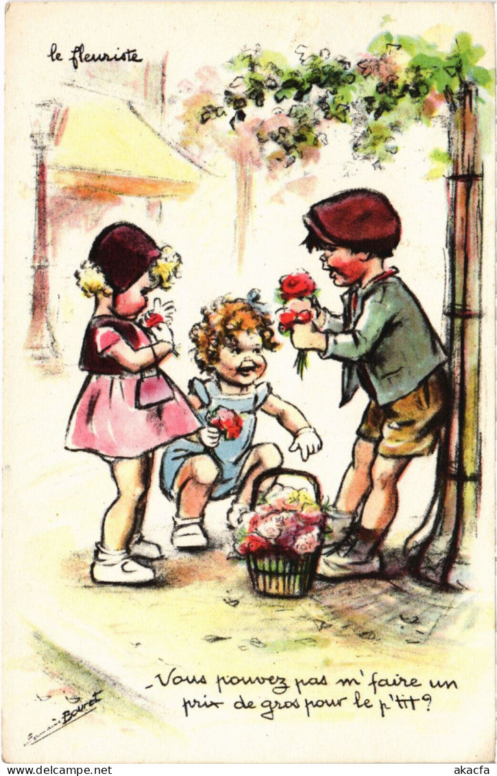 PC ARTIST SIGNED, BOURET, "ADULT" CHILDREN, Vintage Postcard (b53137) - Bouret, Germaine