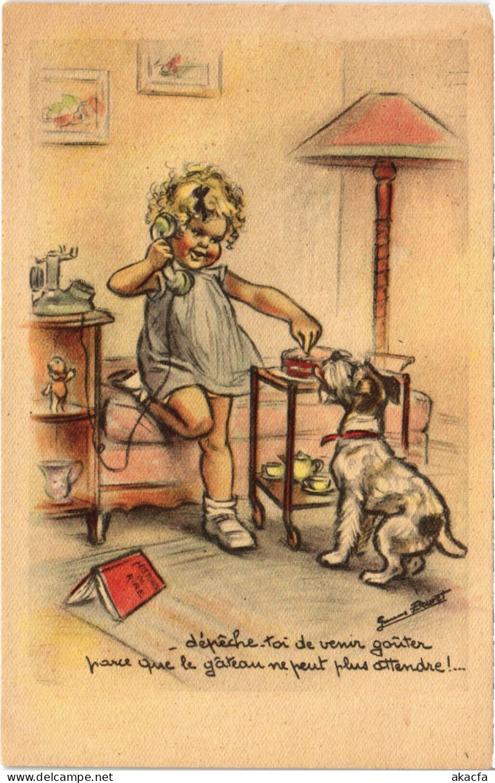 PC ARTIST SIGNED, BOURET, CHILD WITH DOG, Vintage Postcard (b53138) - Bouret, Germaine