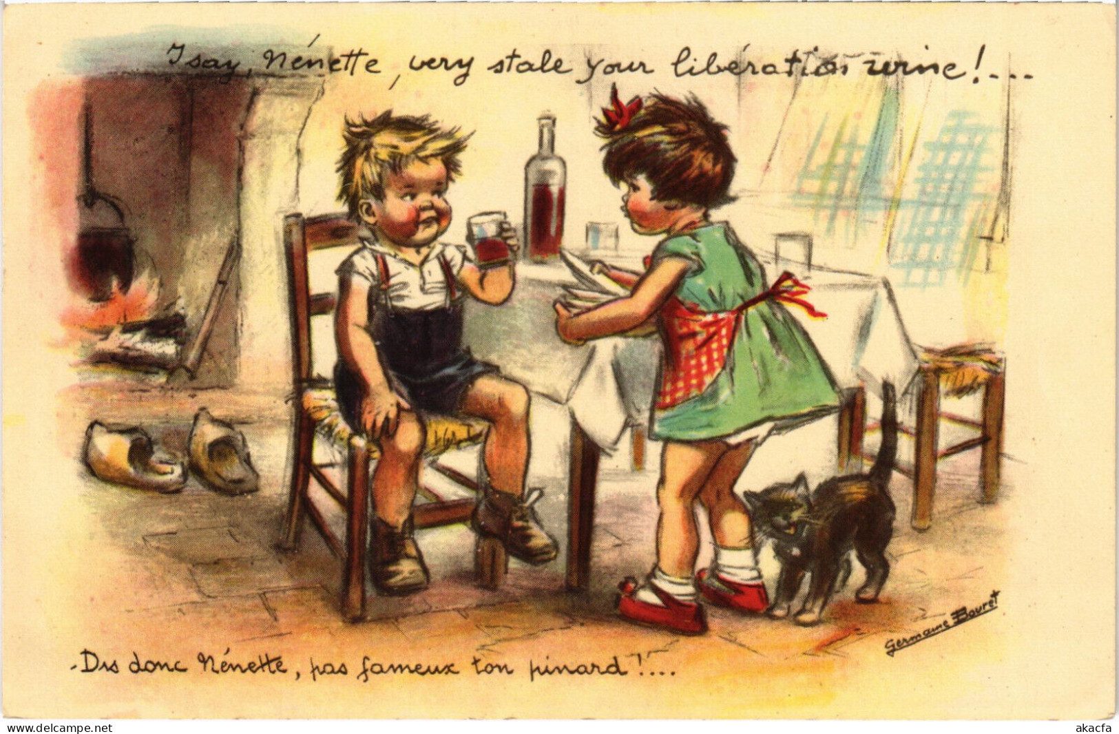 PC ARTIST SIGNED, BOURET, "ADULT" CHILDREN, Vintage Postcard (b53134) - Bouret, Germaine