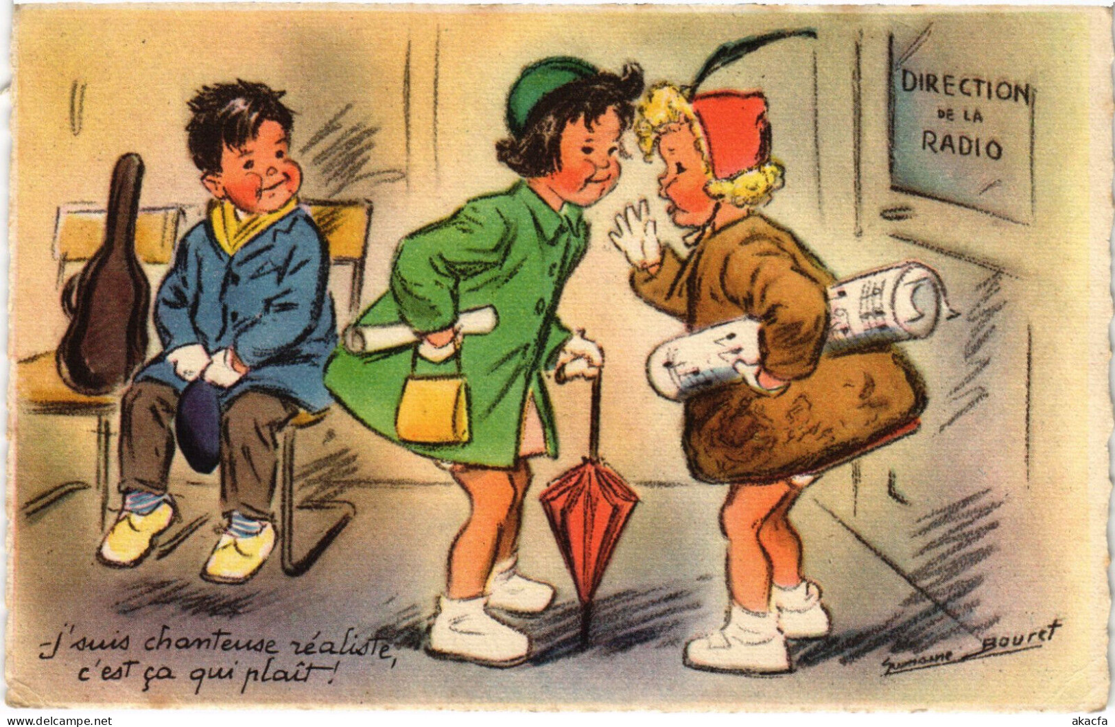 PC ARTIST SIGNED, BOURET, "ADULT" CHILDREN, Vintage Postcard (b53132) - Bouret, Germaine