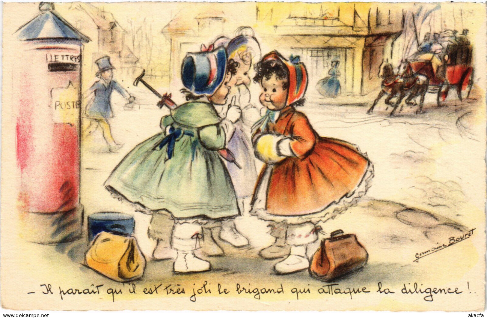 PC ARTIST SIGNED, BOURET, "ADULT" CHILDREN, Vintage Postcard (b53130) - Bouret, Germaine