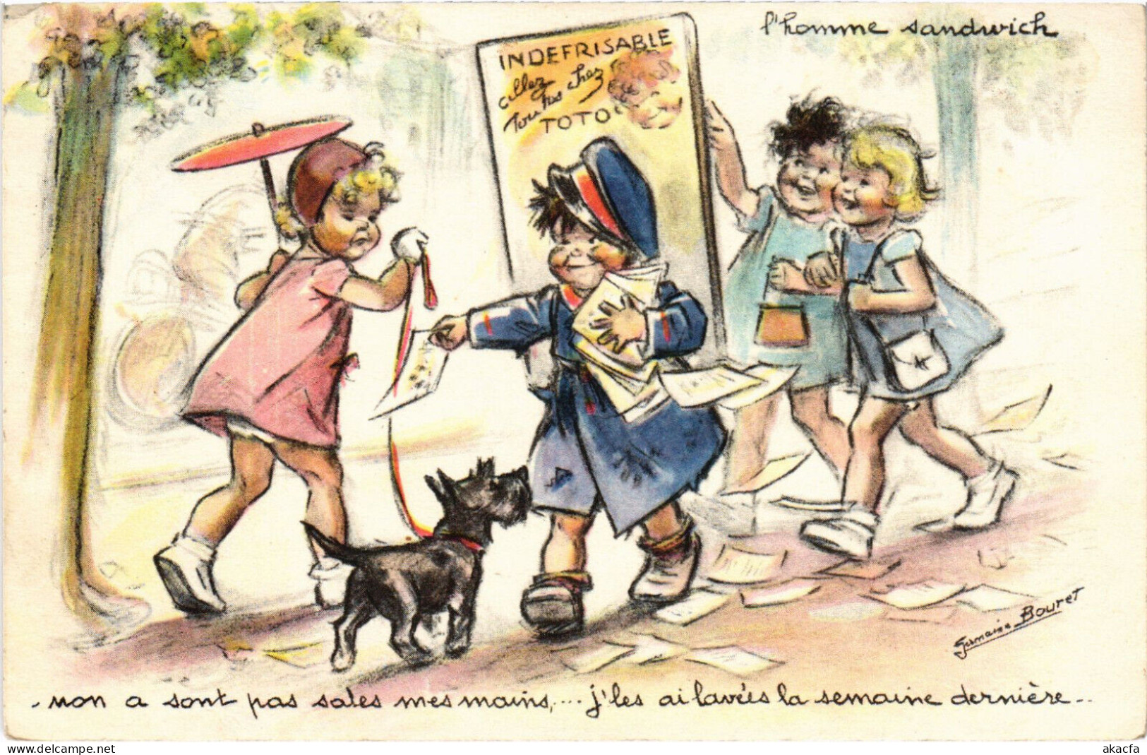 PC ARTIST SIGNED, BOURET, "ADULT" CHILDREN, Vintage Postcard (b53124) - Bouret, Germaine