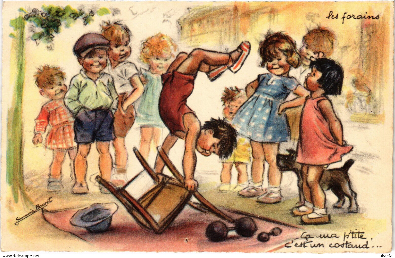 PC ARTIST SIGNED, BOURET, "ADULT" CHILDREN, Vintage Postcard (b53126) - Bouret, Germaine