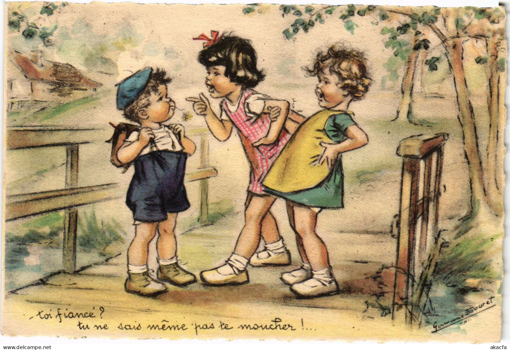 PC ARTIST SIGNED, BOURET, "ADULT" CHILDREN, Vintage Postcard (b53125) - Bouret, Germaine