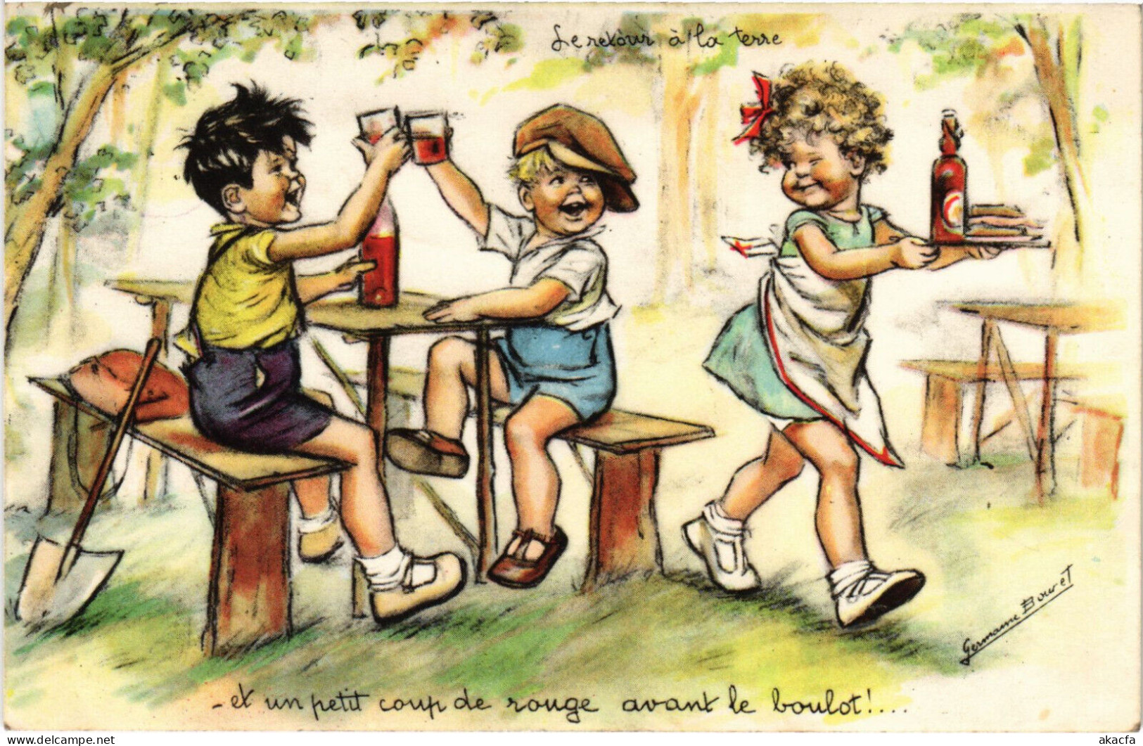 PC ARTIST SIGNED, BOURET, "ADULT" CHILDREN, Vintage Postcard (b53123) - Bouret, Germaine