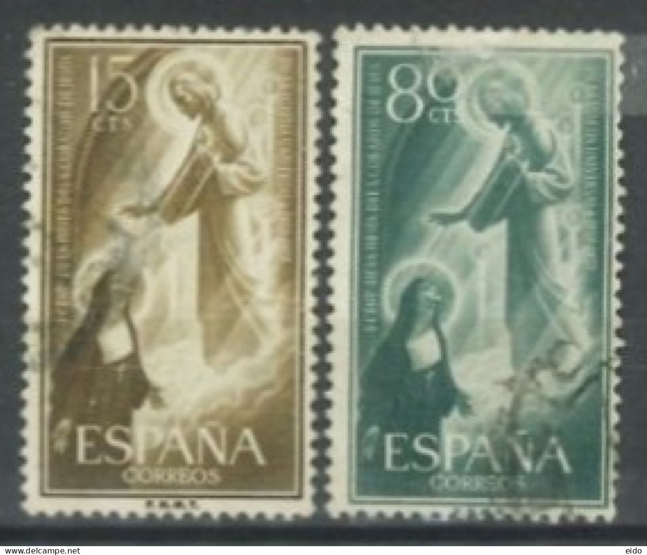 SPAIN, 1957, ST. MARGUERITE VISION OF JESUS STAMPS SET OF 2, # 863,&865, USED. - Used Stamps