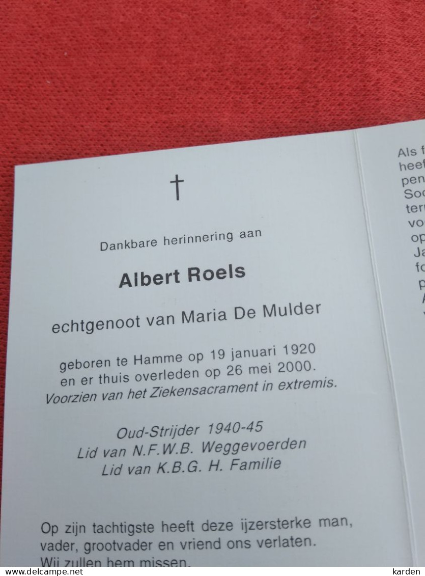 Doodsprentje Albert Roels / Hamme 19/1/1920 - 26/5/2000 ( Maria De Mulder ) - Religión & Esoterismo