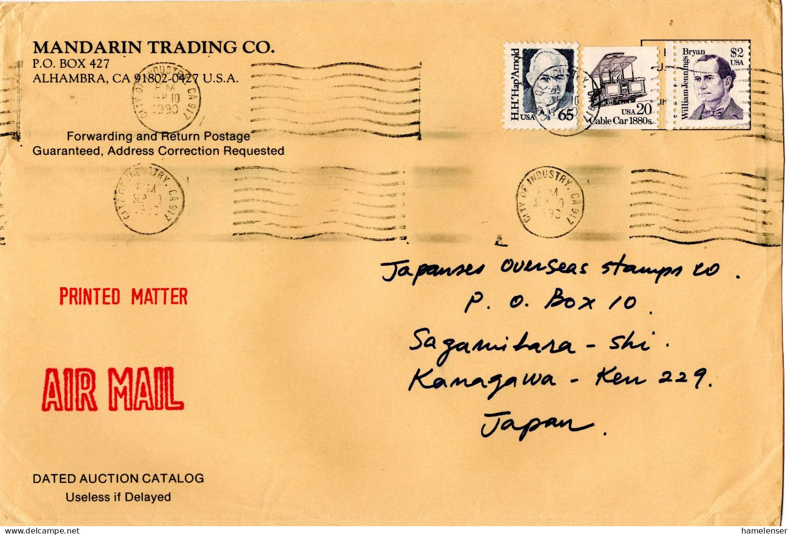 L77533 - USA - 1990 - $2 Bryan MiF A LpBf CITY OF INDUSTRY, CA -> Japan - Cartas & Documentos